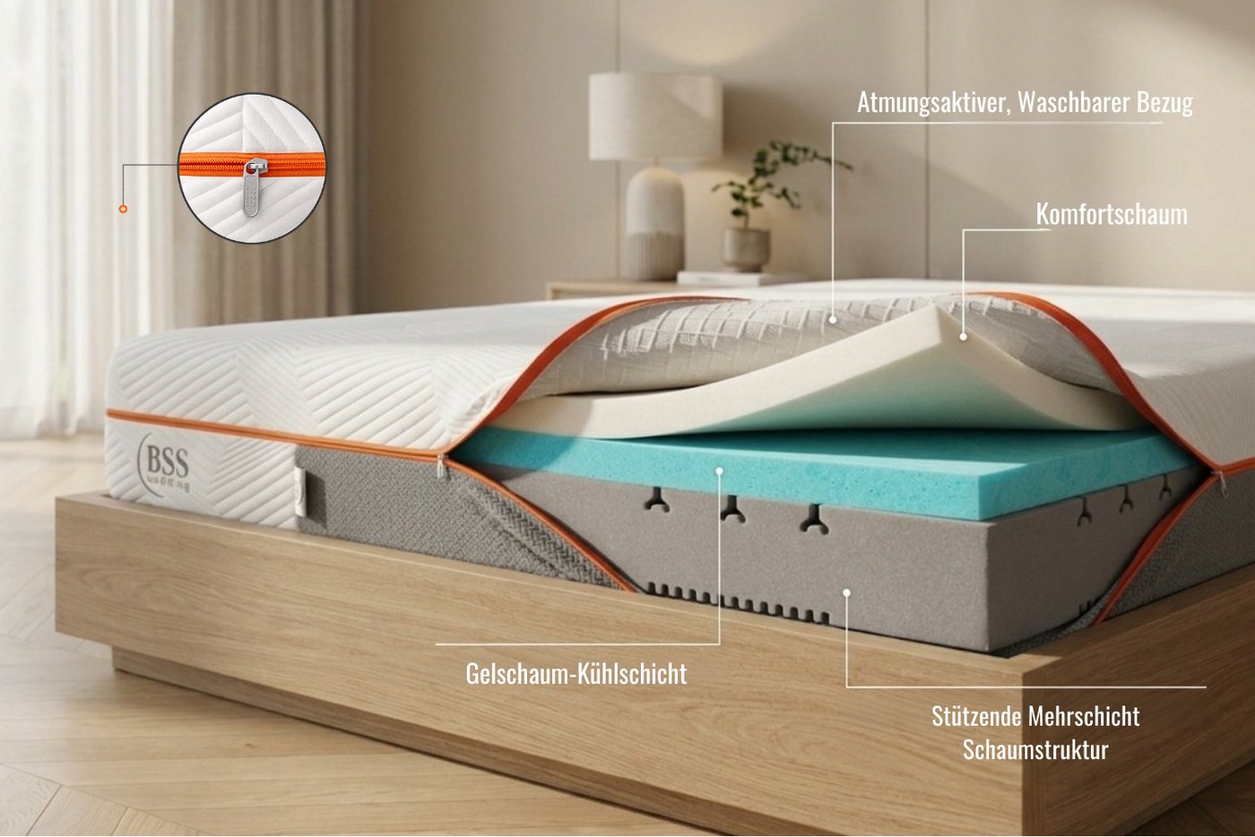 Kaltschaummatratze, Wendematratze, 7 Zonen Matratze, Weitere Größen, Atmungsaktiv, BSS BEDDING, 22 cm hoch, (Waschbarer Bezug mit Reißverschluss, Doppelt Gewebt – Bild 4 von 5