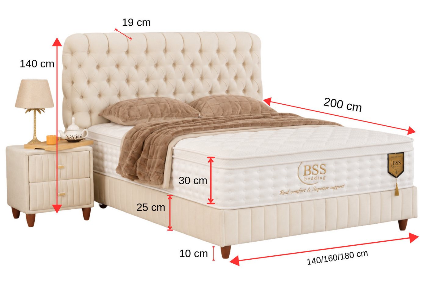 BSS BEDDING Polsterbett mit Bettkasten, Boxspringbett mit Matratze & Stauraum, Bett (mit/ohne Nachttisch), Taschenfederkernmatratze – Bild 5 von 5