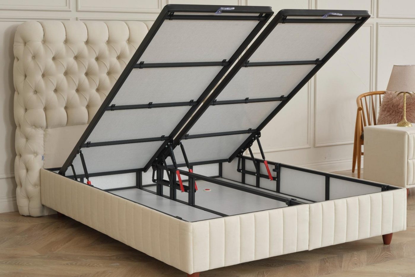 BSS BEDDING Polsterbett mit Bettkasten, Boxspringbett mit Matratze & Stauraum, Bett (mit/ohne Nachttisch), Taschenfederkernmatratze – Bild 4 von 5