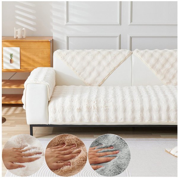 BTTO Sofaschoner Hussen Rutschfeste Überwurf Einfarbig Sofahussen Couch Bezug Ecksofa, für Wohnzimmer Sofaüberwurf Superweiche SofaÜberwurf aus Kunstpelz