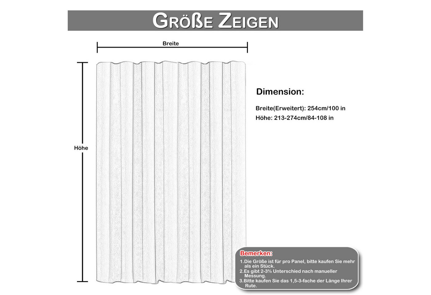 BTTO V&G Gardine Raumteiler Vorhang,Extra Breite (1 St), blickdicht, Verdunkelungsvorhang mit Schiene für Wohnzimmer (Breite: 254cm) – Bild 2 von 5