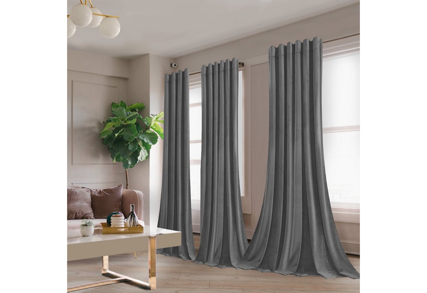 BTTO V&G Gardine Vorhang blickdicht,Verdunklungsgardine,Vorhang Samt Velvet (2 St), abdunkelnd, Thermogardine – Bild 2 von 5