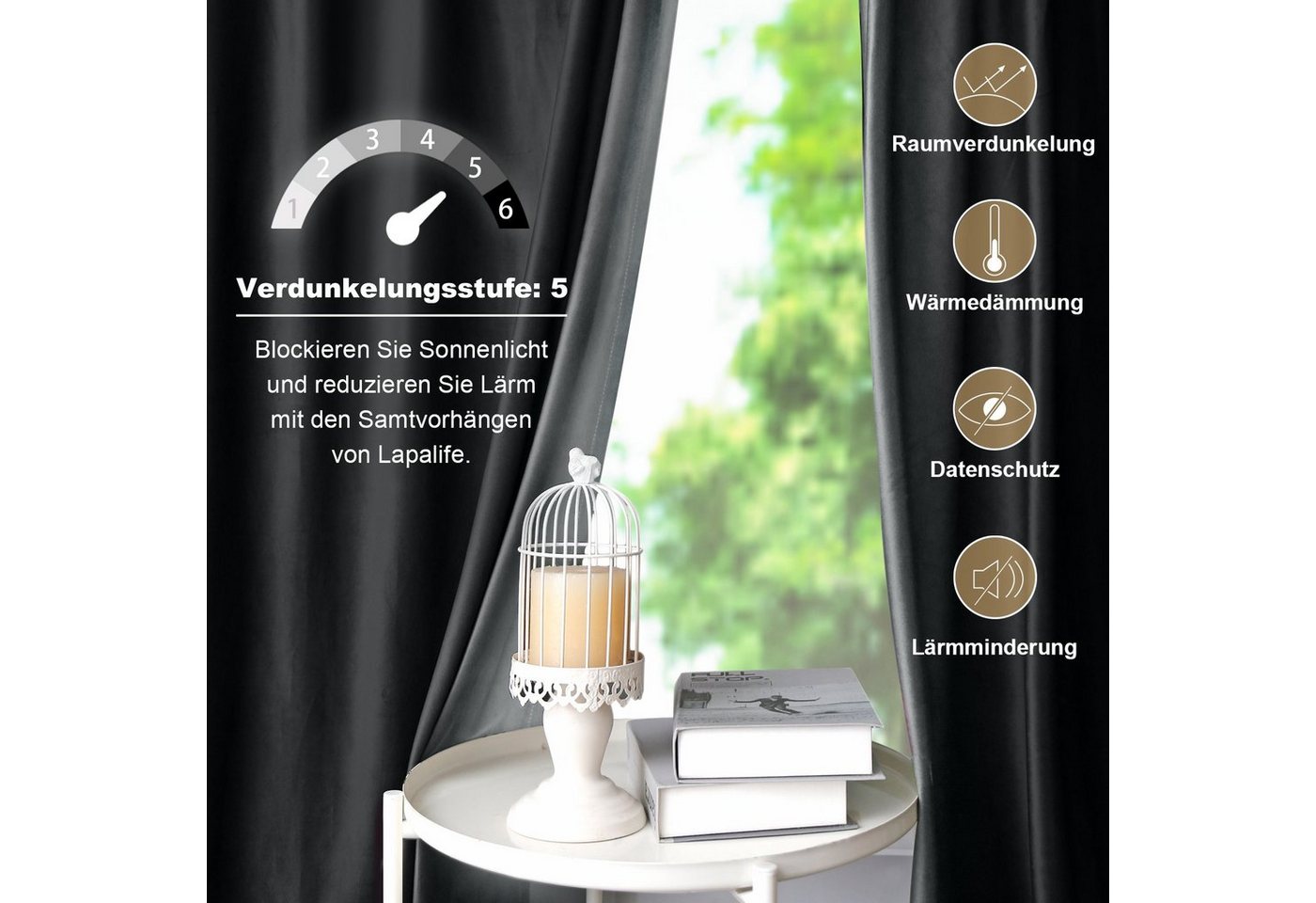 BTTO V&G Gardine Vorhang blickdicht,Verdunklungsgardine,Vorhang Samt Velvet (2 St), abdunkelnd, Thermogardine – Bild 4 von 5