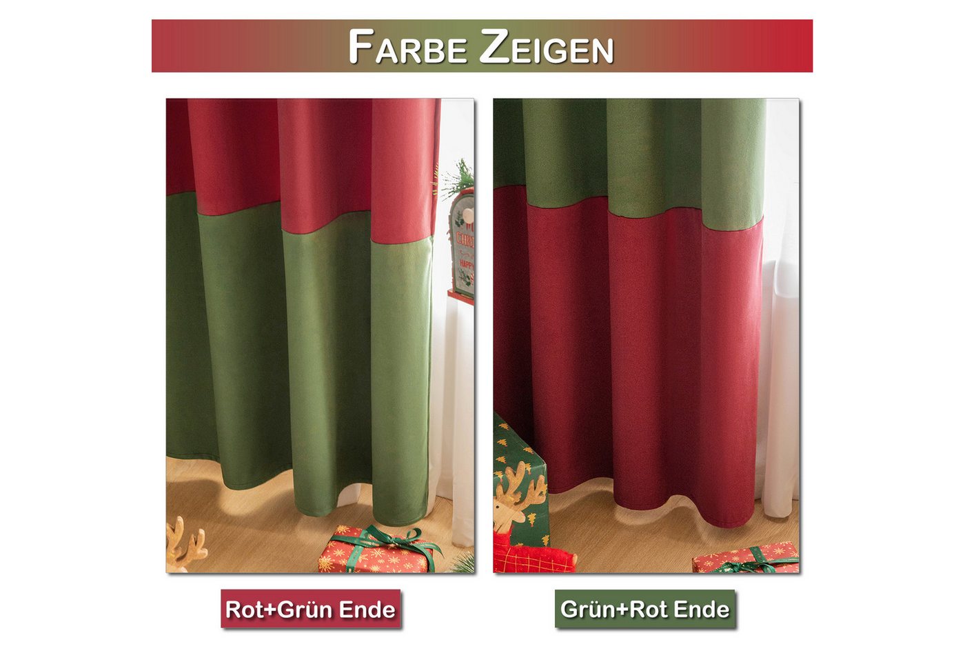 BTTO V&G Gardine Vorhang Samt Blickdicht,Weihnachtsvorhänge,Verdunkelungsvorhang (2 St), verdunkelnd, Thermogardine,Rote und Grüne Farbkombination – Bild 2 von 5