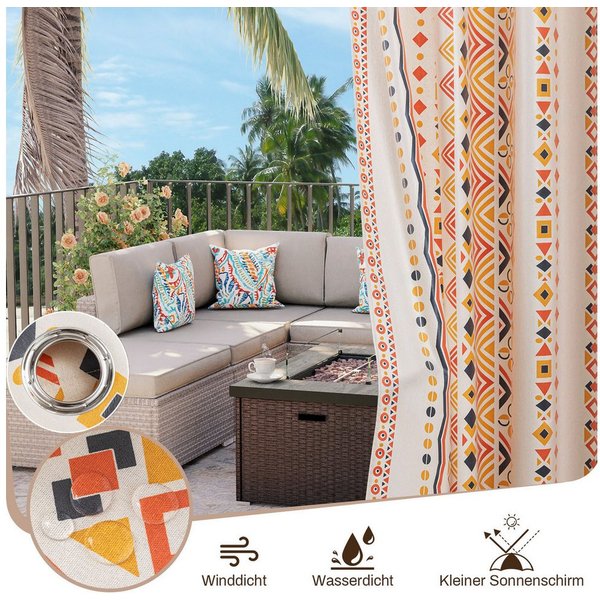 BTTO V&G Outdoorvorhang 2er-Set Vorhänge Boho Gardinen Ösen Outdoor-Gardinen,Wasserdicht, H×B: 213 x 132,244 x 132,274 x 132cm,für Wohnzimmer Schlafzimmer