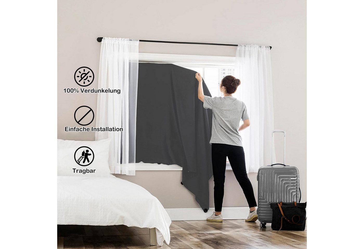 Verdunklungsrollo Verdunklungsrollo Ohne Bohren,verdunkelungsvorhang sonnenschutz, BTTO V&G, verdunkelnd, Portable Verdunklungsfolie Für Fenster,100% Dachfenste – Bild 3 von 5