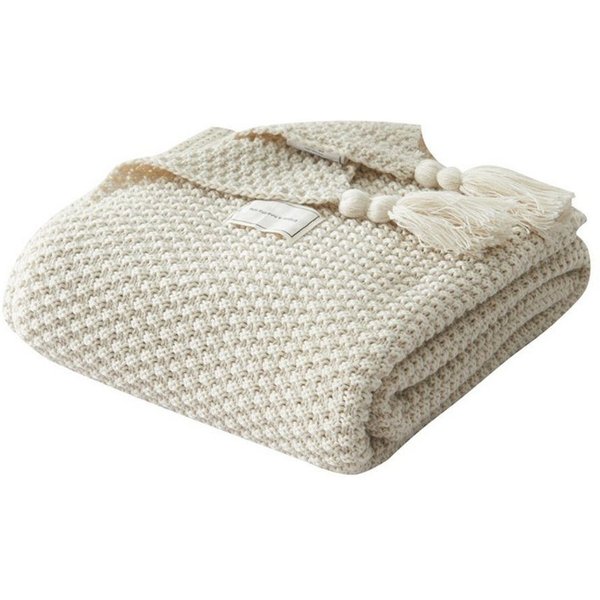 Wohndecke Kuscheldecke Gestrickte Strickdecke,Sofadecke,Tagesdecke, BTTO, Quasten,Weich,Warm,für Bett Sofa und Couch