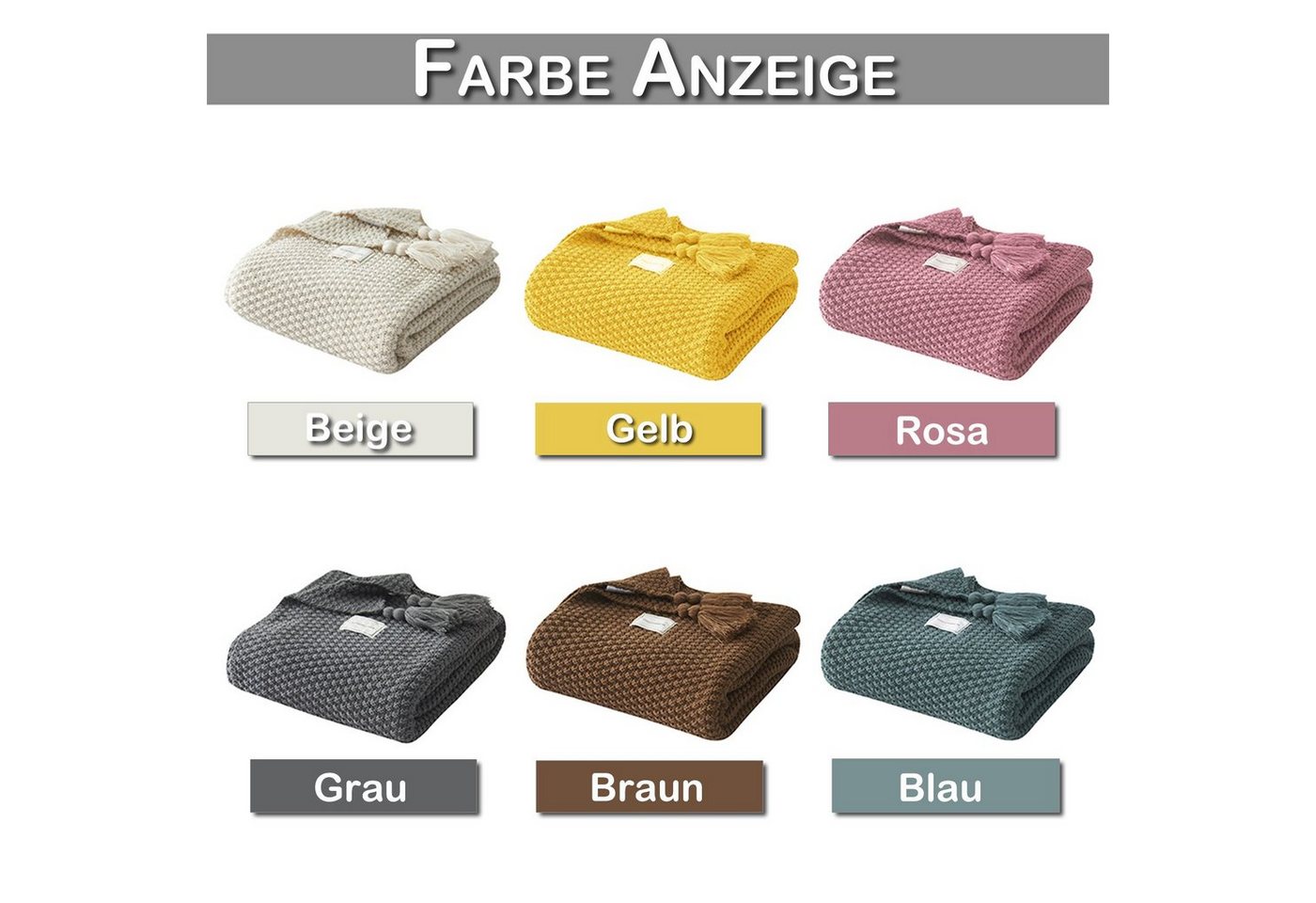 Wohndecke Kuscheldecke Gestrickte Strickdecke,Sofadecke,Tagesdecke, BTTO, Quasten,Weich,Warm,für Bett Sofa und Couch – Bild 5 von 5