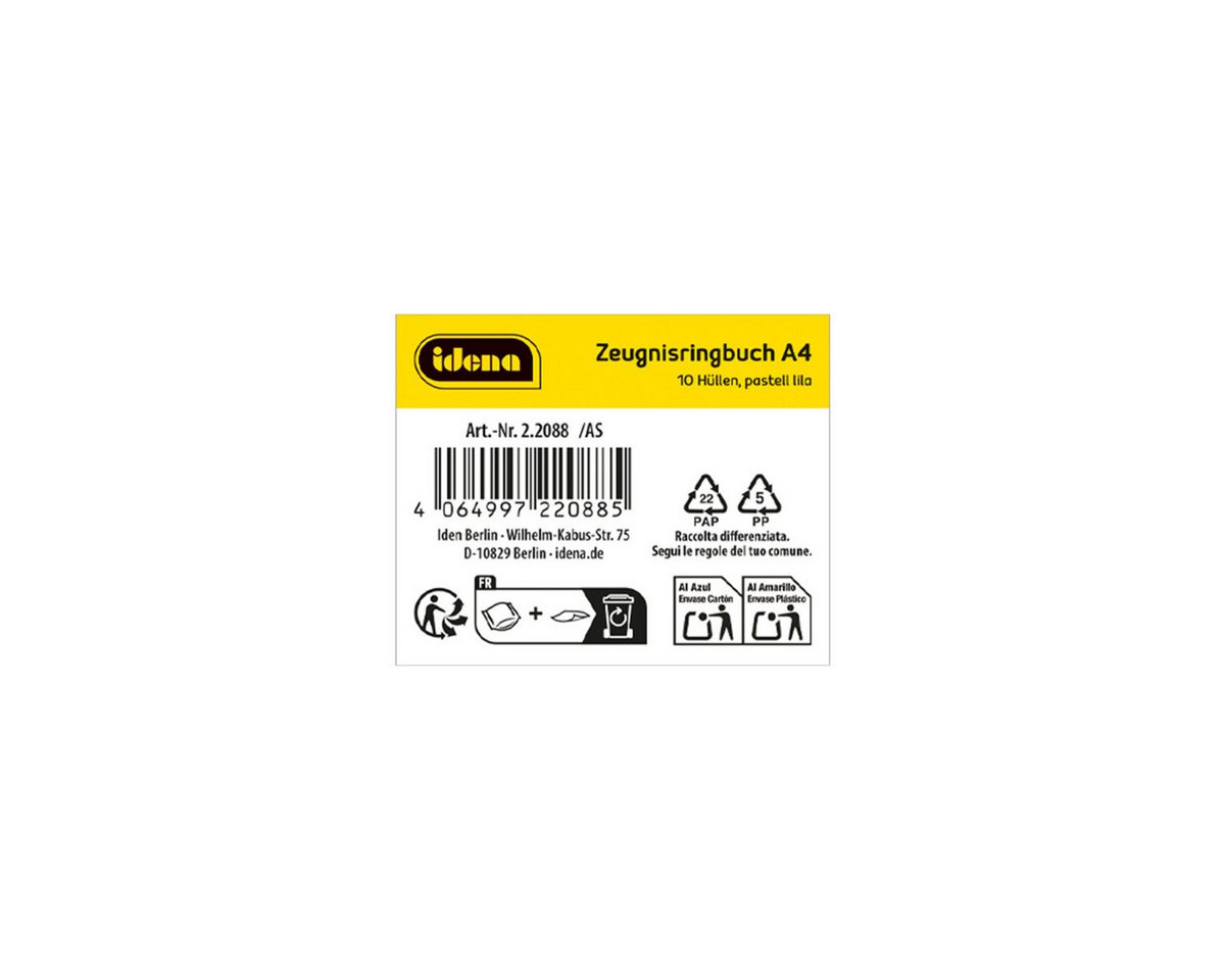 Idena Buchbindemappe Idena Zeugnismappe Ringbuch mit 10 Klarsichthüllen 100µ pastell lila, DIN A4, ( – Bild 4 von 5