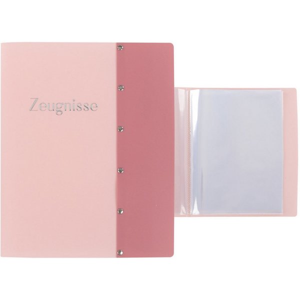 Idena Buchbindemappe Idena Zeugnismappe Sichtbuch mit 12 Klarsichthüllen 100µ pastell rosa, DIN A4, (