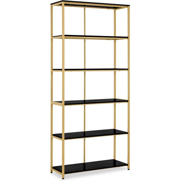 Barberpub Bücherregal BarberPub Bücherregal, Standregal mit 5 Ebenen, Büroregal, 5166, mit Metallrahmen, Marmor-Weiß, 30x80x180cm