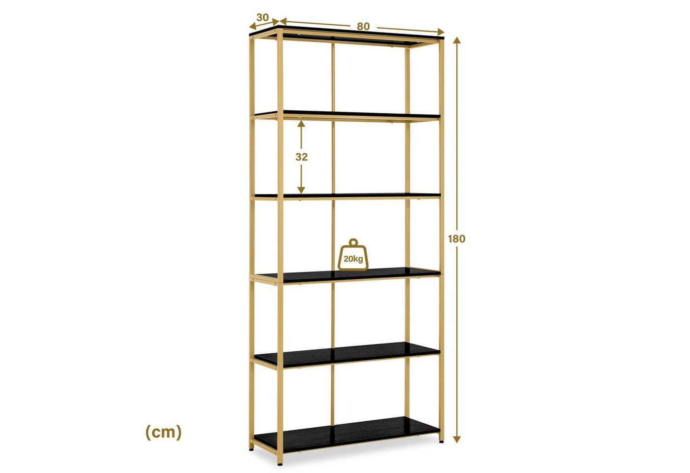 Barberpub Bücherregal BarberPub Bücherregal, Standregal mit 5 Ebenen, Büroregal, 5166, mit Metallrahmen, Marmor-Weiß, 30x80x180cm – Bild 3 von 5