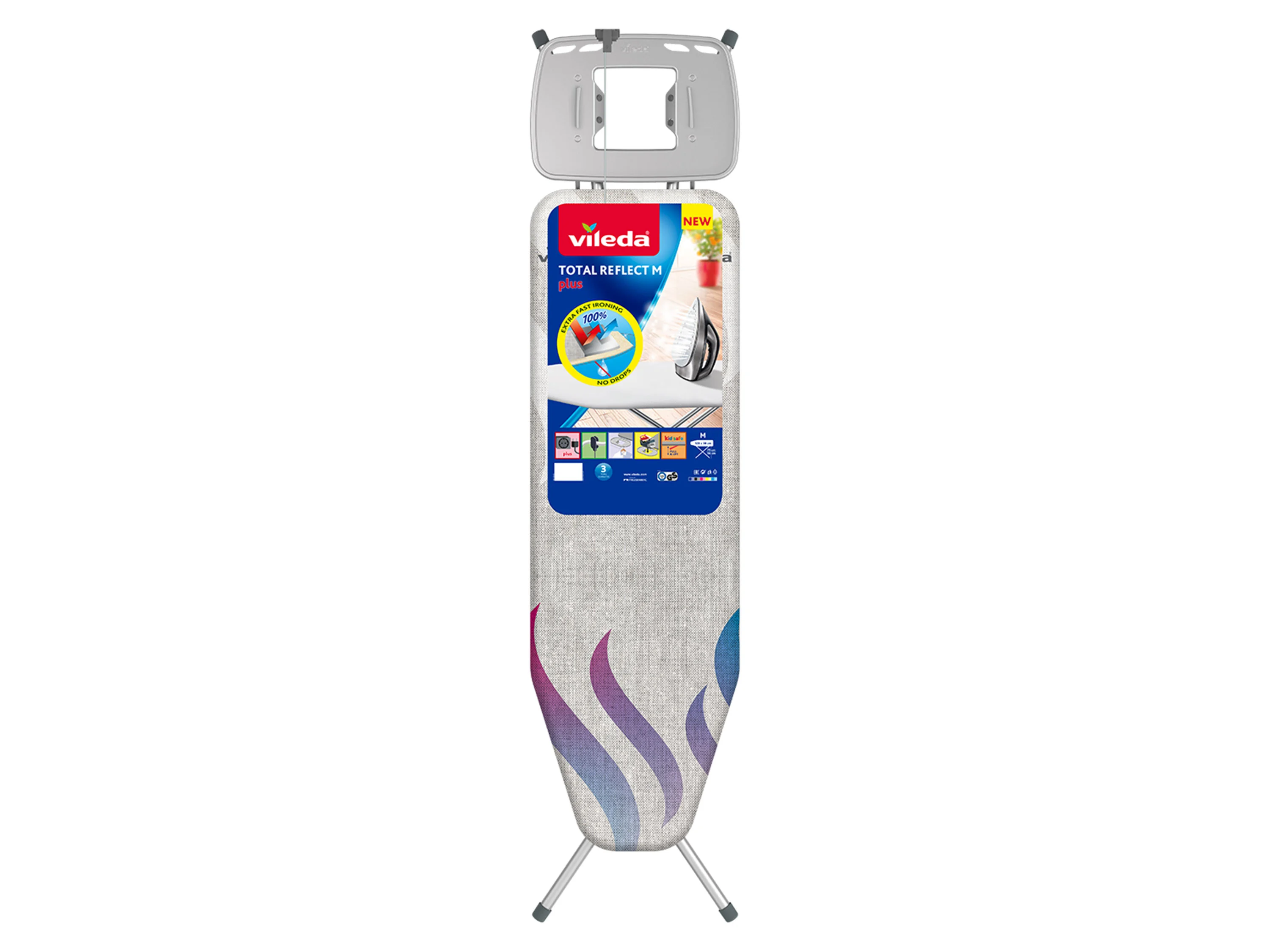 Vileda Bügelbrett Vileda Total Reflect M plus, Bügelfläche 120x38 cm, neues, einzigartiges Produktkonzept für eine verkürzte Bügelzeit – Bild 2 von 2