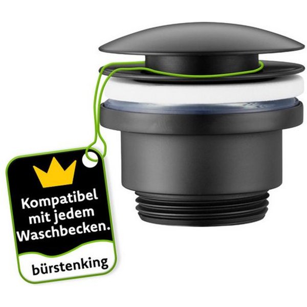 Bürstenking Ablaufgarnitur Ø 63 mm – Messing, Push-Open Ablaufventil ohne Überlauf