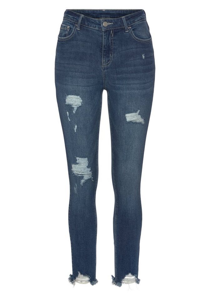 Buffalo Destroyed-Jeans mit ausgefransten Saumabschlüssen aus bequemer Baumwollmischung mit ausgefranstem Beinabschluss und Stretchanteil, schmale Passform – Bild 2 von 5