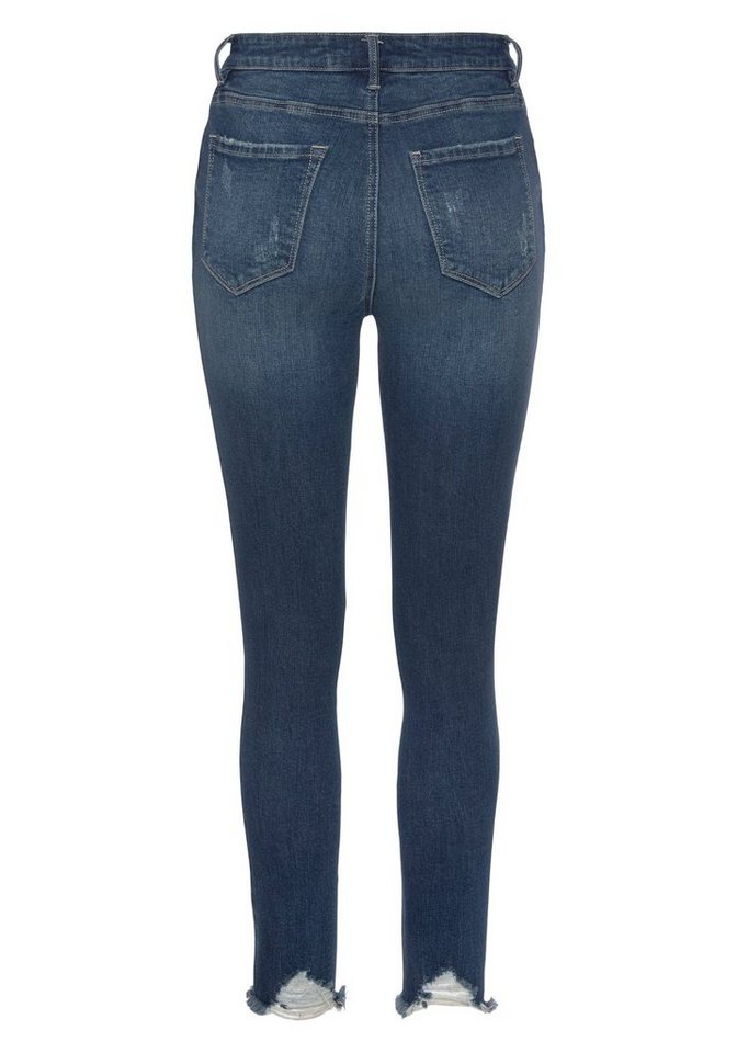 Buffalo Destroyed-Jeans mit ausgefransten Saumabschlüssen aus bequemer Baumwollmischung mit ausgefranstem Beinabschluss und Stretchanteil, schmale Passform – Bild 4 von 5