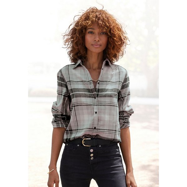 Buffalo Hemdbluse aus weichem Flanell mit Karomuster lässiges Karohemd, Karobluse aus Baumwolle, Westernbluse, Flanellhemd