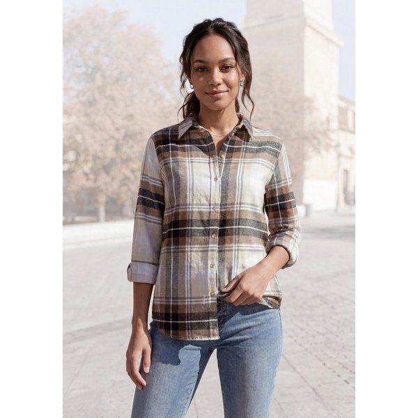 Buffalo Hemdbluse aus weichem Flanell mit Karomuster lässiges Karohemd, Karobluse aus Baumwolle, Westernbluse, Flanellhemd