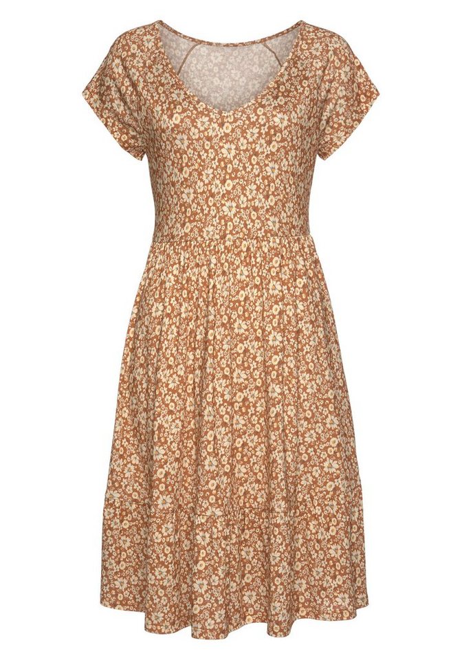 Buffalo Jerseykleid mit Blümchenprint und V-Ausschnitt Kurzes Sommerkleid, Strandkleid, Druckkleid, Blumenkleid – Bild 2 von 5