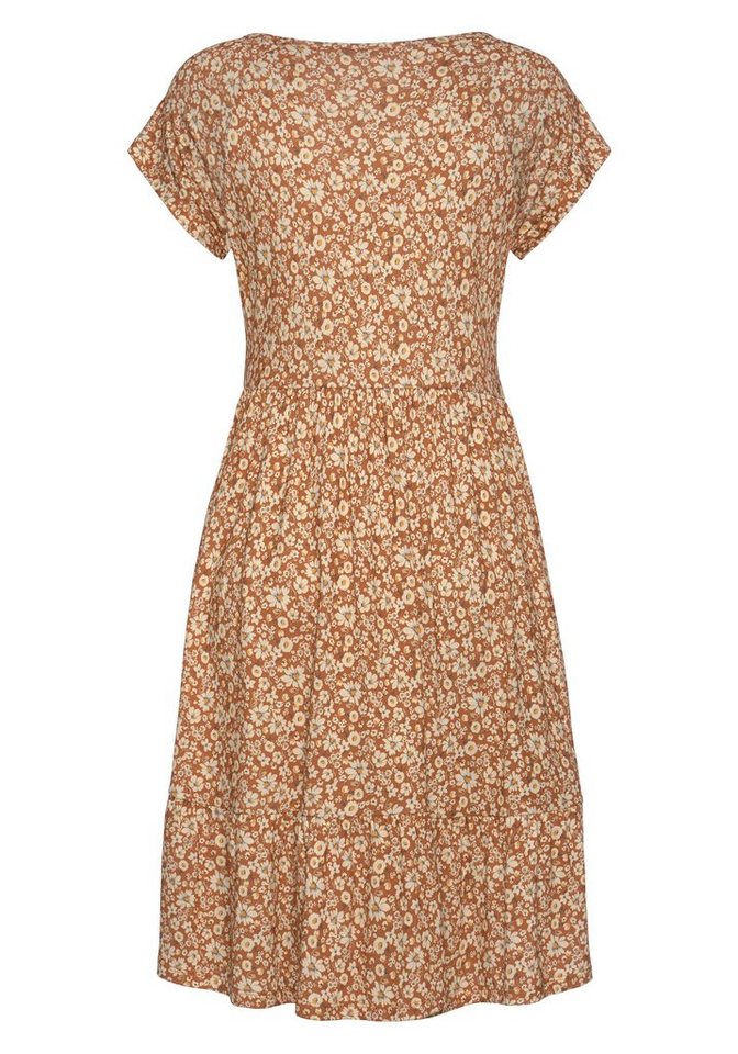 Buffalo Jerseykleid mit Blümchenprint und V-Ausschnitt Kurzes Sommerkleid, Strandkleid, Druckkleid, Blumenkleid – Bild 4 von 5