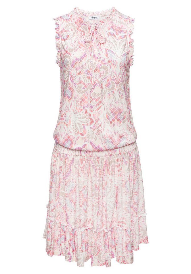 Buffalo Jerseykleid mit Ethnodruck, Smockbündchen und Rüschendetails Ärmelloses Strandkleid, Druckkleid, luftiges Sommerkleid aus Viskose – Bild 2 von 5