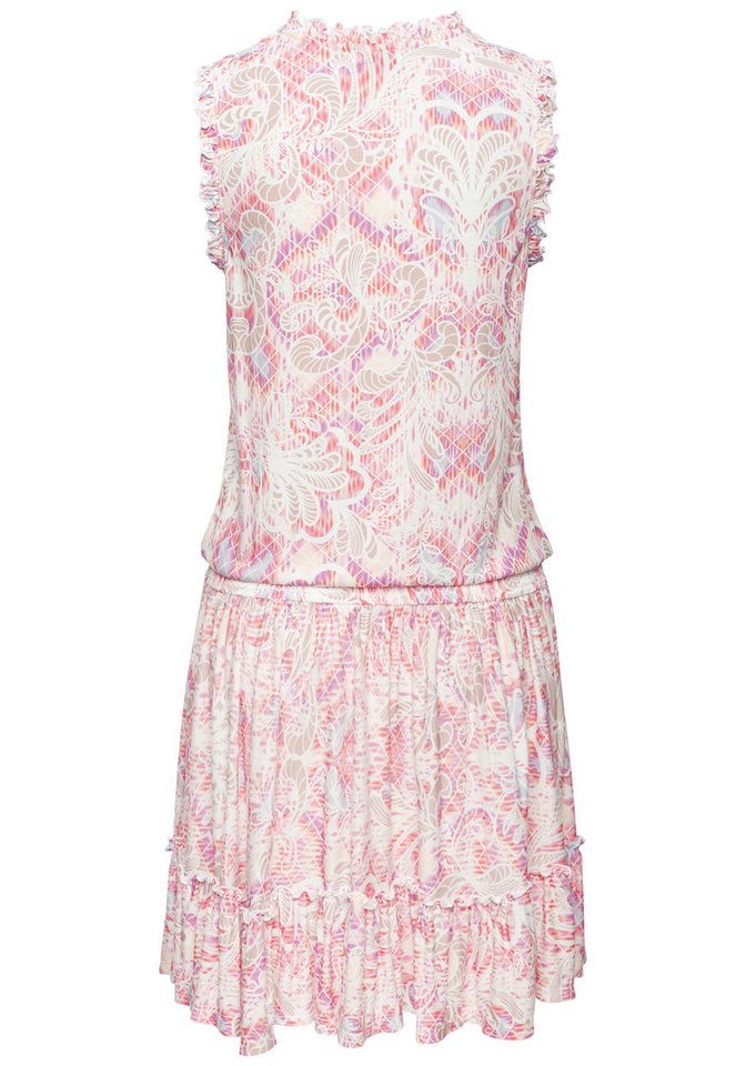 Buffalo Jerseykleid mit Ethnodruck, Smockbündchen und Rüschendetails Ärmelloses Strandkleid, Druckkleid, luftiges Sommerkleid aus Viskose – Bild 4 von 5