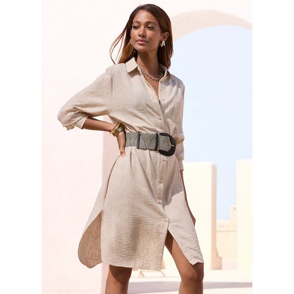 Buffalo Longbluse aus strukturierter Webware mit Melange-Optik luftiges Strandkleid, Sommerkleid aus sommerlich leichter Qualität
