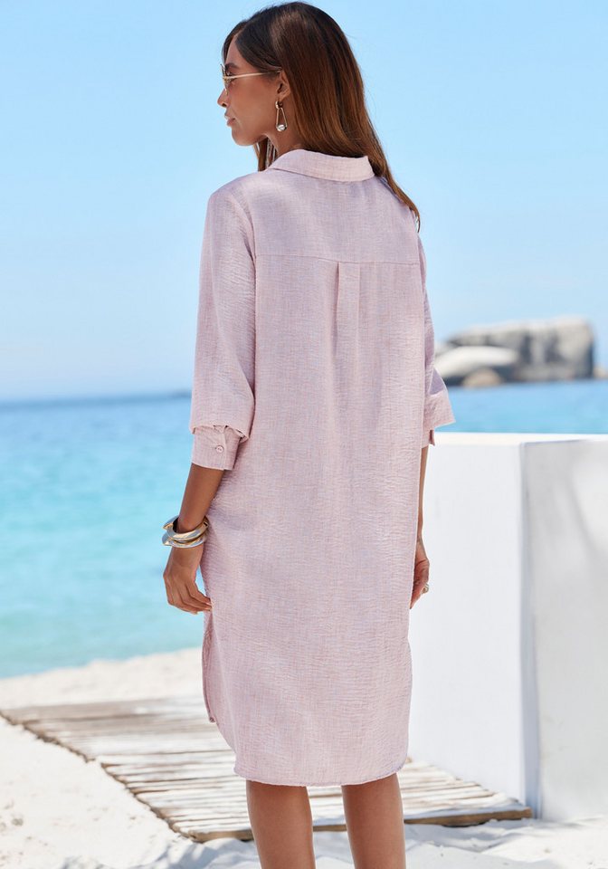Buffalo Longbluse aus strukturierter Webware mit Melange-Optik luftiges Strandkleid, Sommerkleid aus sommerlich leichter Qualität – Bild 3 von 5