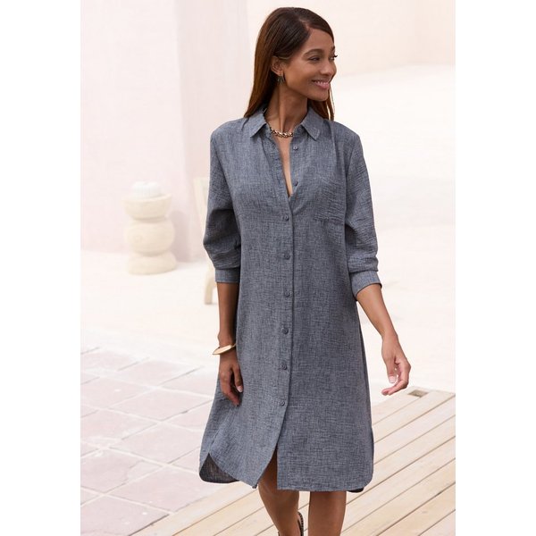 Buffalo Longbluse aus strukturierter Webware mit Melange-Optik luftiges Strandkleid, Sommerkleid aus sommerlich leichter Qualität