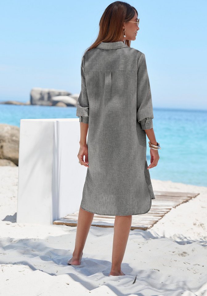 Buffalo Longbluse aus strukturierter Webware mit Melange-Optik luftiges Strandkleid, Sommerkleid aus sommerlich leichter Qualität – Bild 3 von 5