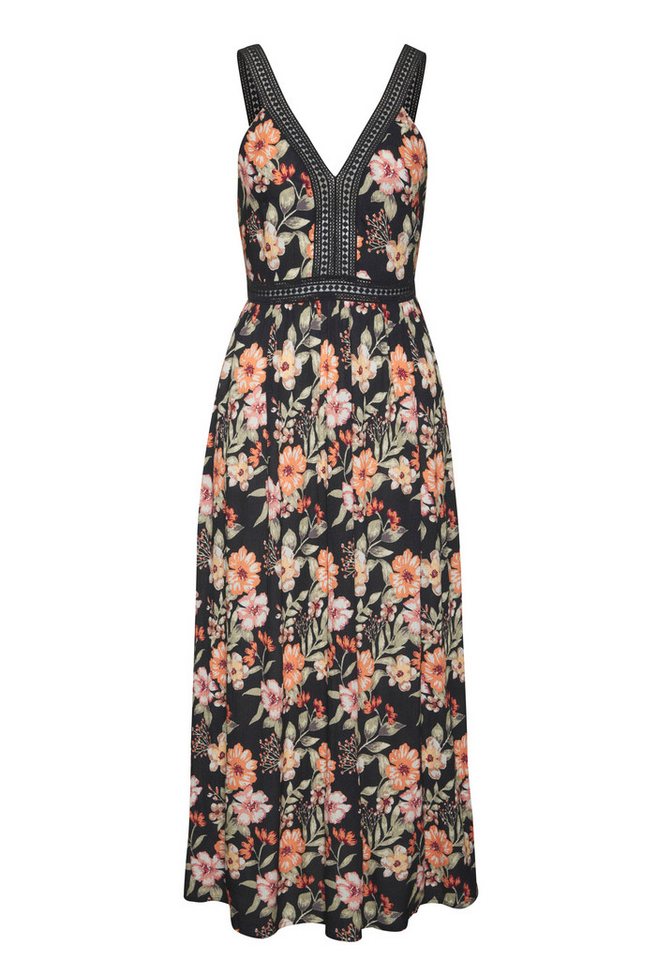Buffalo Maxikleid mit Blumenmuster und Spitzeneinsätzen leichtes Sommerkleid aus gekreppter Viskose, Strandkleid, Blumenkleid – Bild 2 von 5