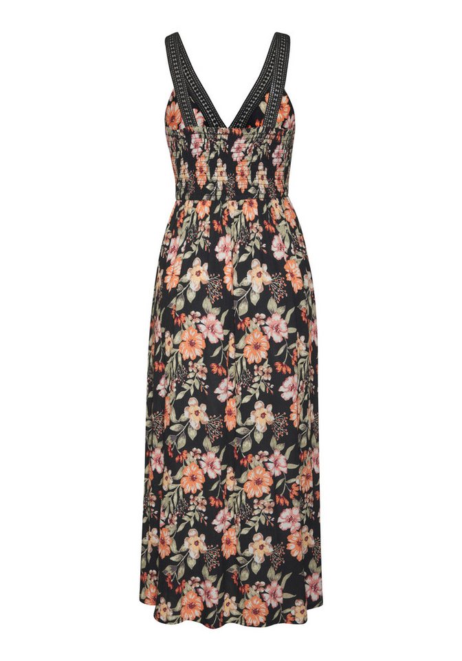 Buffalo Maxikleid mit Blumenmuster und Spitzeneinsätzen leichtes Sommerkleid aus gekreppter Viskose, Strandkleid, Blumenkleid – Bild 4 von 5