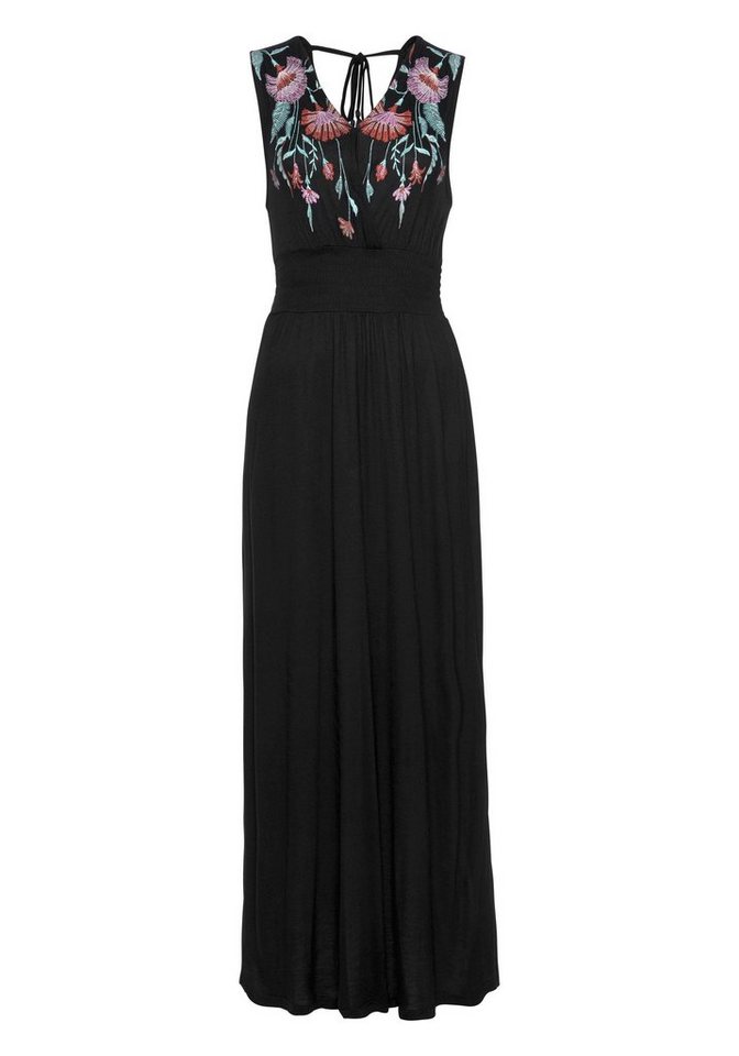 Buffalo Maxikleid mit Druck am Vorderteil und Bindeband hinten langes Sommerkleid, Jerseykleid, Boho-Kleid, casual-chic – Bild 2 von 5