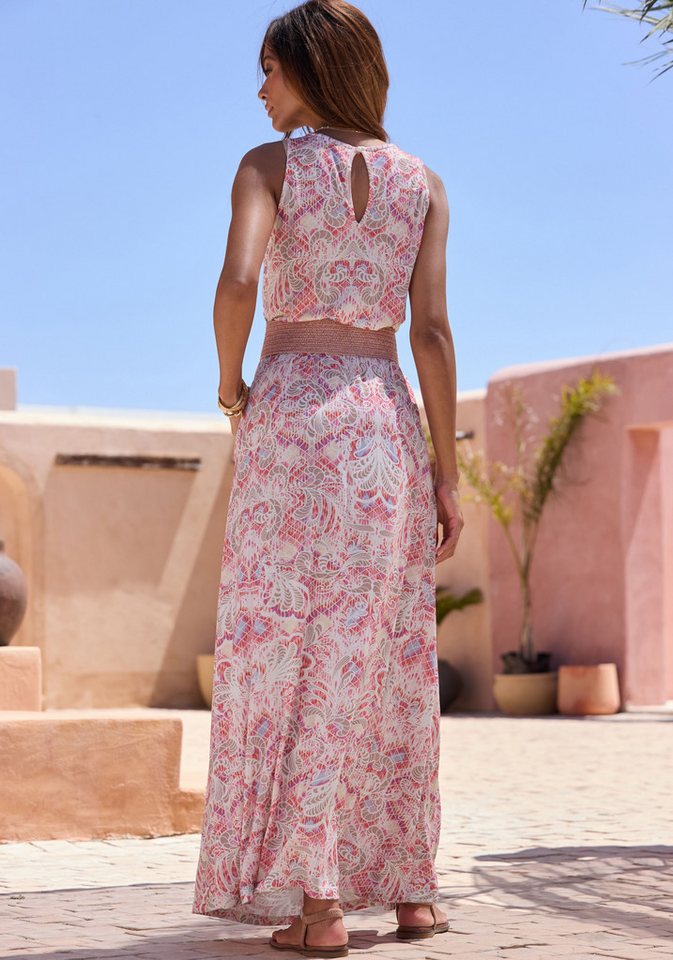 Buffalo Maxikleid mit Ethnodruck, Taillengummi und hohem Beinschlitz bedrucktes Sommerkleid, luftiges Jerseykleid aus Viskose, Festival – Bild 3 von 5