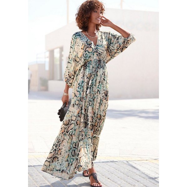 Buffalo Maxikleid mit Schlangenmuster, aus leichter Webware, Boho-Kleid Luftiges Sommerkleid, Tunikakleid, Druckkleid, Festival, casual-chic