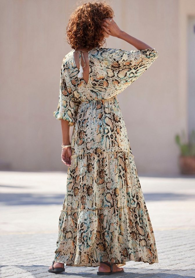Buffalo Maxikleid mit Schlangenmuster, aus leichter Webware, Boho-Kleid Luftiges Sommerkleid, Tunikakleid, Druckkleid, Festival, casual-chic – Bild 3 von 5
