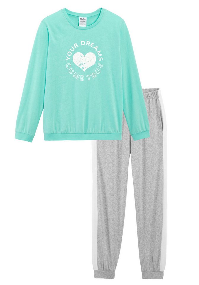 Buffalo Pyjama (2 tlg., 1 Set) langer Schlafanzug, unifarben mit Herzdruck, aus Baumwolle – Bild 2 von 5