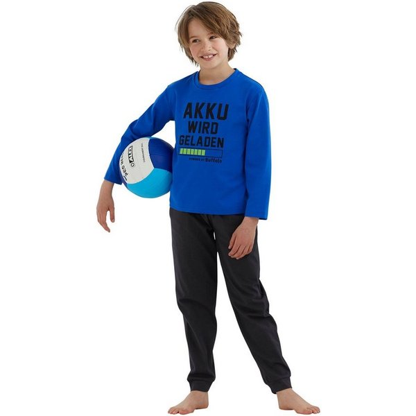 Buffalo Pyjama (2 tlg., 1 Set) langer Schlafanzug, mit Druck, aus Baumwolle