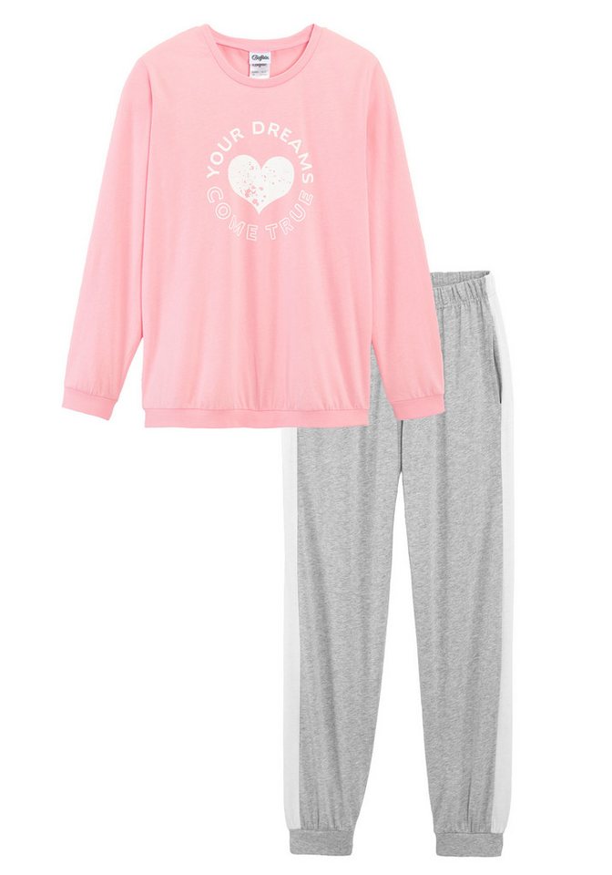 Buffalo Pyjama (2 tlg., 1 Set) langer Schlafanzug, unifarben mit Herzdruck, aus Baumwolle – Bild 2 von 5
