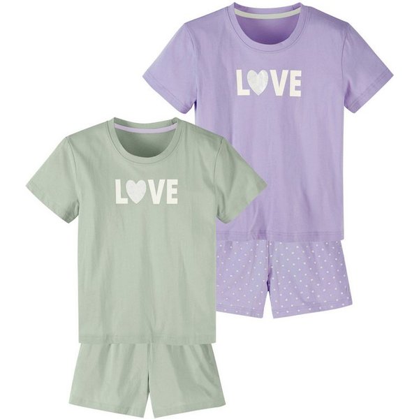 Buffalo Pyjama (4 tlg., 2 Sets) kurzer Schlafanzug mit Herzen-Glitzerdruck, aus Baumwolle