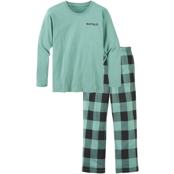 Buffalo Pyjama (Packung, 2 tlg., 1 Set) langer Schlafanzug, unifarben und kariert, aus Baumwolle