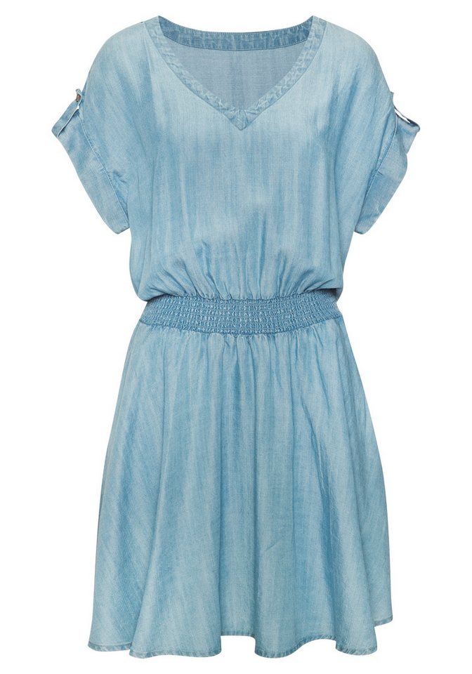 Buffalo Sommerkleid mit V-Ausschnitt aus weicher Lyocellware kurzes Kleid, figurumspielendes Sommerkleid, Strandkleid, Tunikakleid – Bild 2 von 5