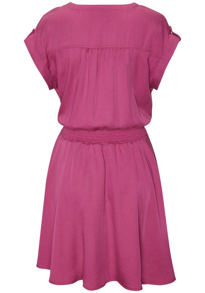 Buffalo Sommerkleid mit V-Ausschnitt aus weicher Lyocellware kurzes Kleid, figurumspielendes Sommerkleid, Strandkleid, Tunikakleid – Bild 3 von 5