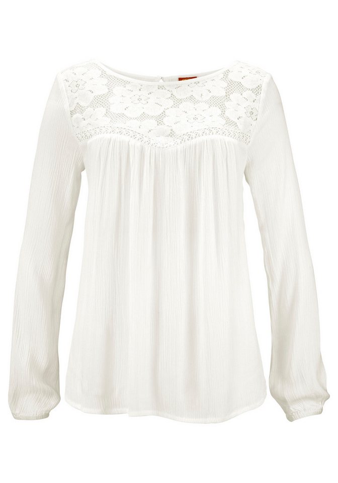 Buffalo Spitzenbluse aus gekreppter Ware im Boho-Stil Crepebluse mit Spitzendetails, sommerliche Langarmbluse, elegant – Bild 2 von 5