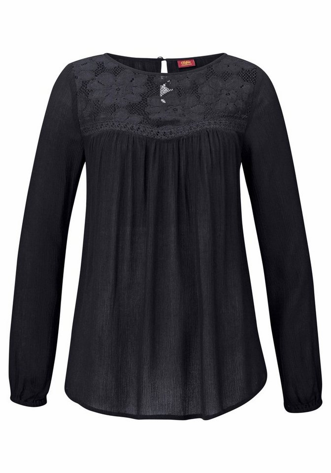 Buffalo Spitzenbluse aus gekreppter Ware im Boho-Stil Crepebluse mit Spitzendetails, sommerliche Langarmbluse, elegant – Bild 2 von 5