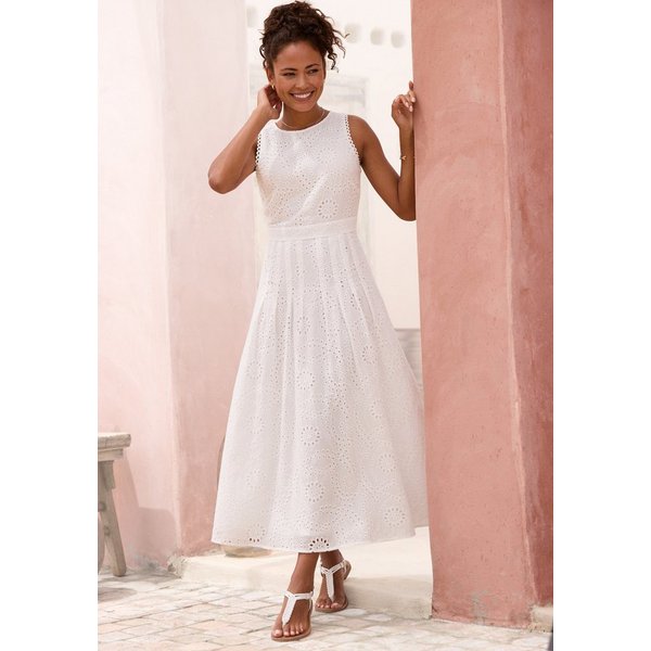 Buffalo Spitzenkleid in Maxilänge mit modischer Lochstickerei elegantes Sommerkleid, Maxikleid mit Stickerei, A-Linie, festlich