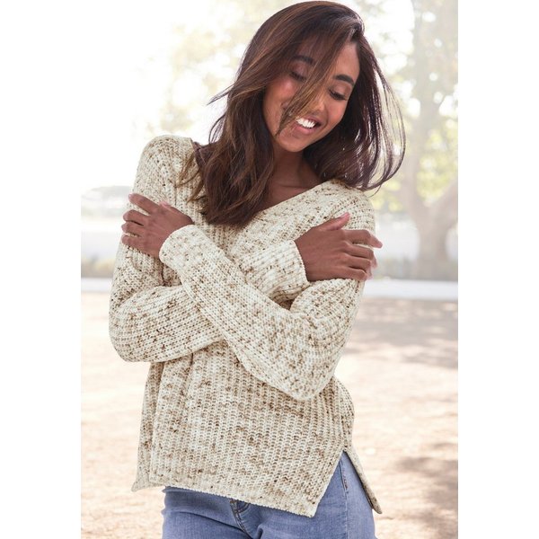 Buffalo V-Ausschnitt-Pullover aus kuschelig weichem Chenillegarn kuschelig weicher Strickpullover, in Multicolor-Optik, Kuschelpullover