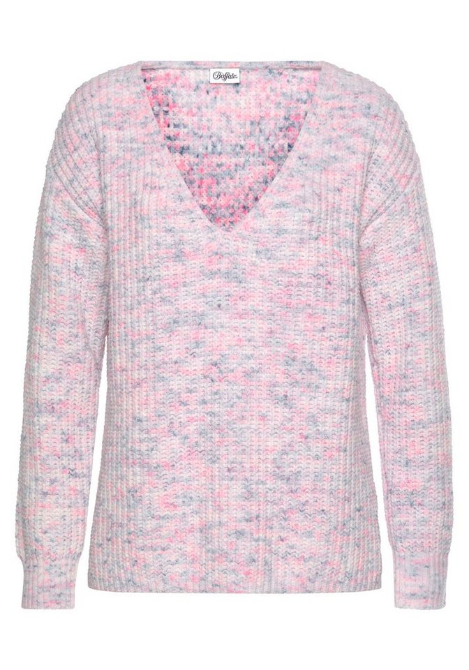 Buffalo V-Ausschnitt-Pullover aus kuschelig weichem Chenillegarn kuschelig weicher Strickpullover, in Multicolor-Optik, Kuschelpullover – Bild 2 von 5
