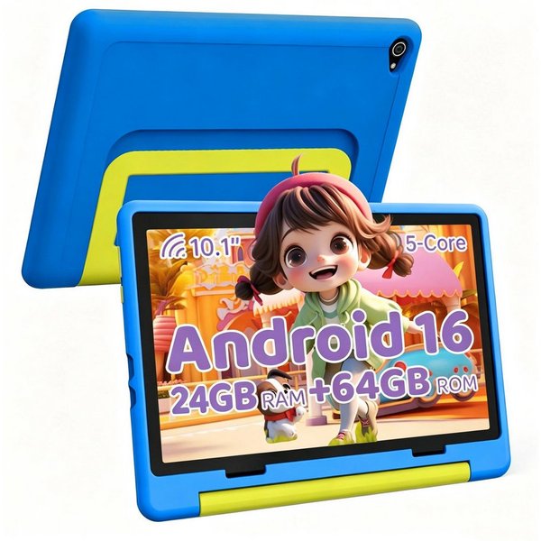 BUFO 10'' Android 64GB 1280x800 HD IPS WiFi 6 Lern Kinder Tablet (10", 64 GB, Android 16, 5G WiFi, Kids Bumper Blau, Elterliche Kontrolle, Anti-Blaulicht)