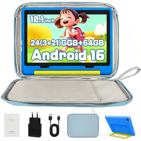 BUFO 10'' Android 64GB 1280x800 HD IPS WiFi 6 Lern Kinder Tablet (10", 64 GB, Android 16, 5G WiFi, Kids Bumper Blau, Elterliche Kontrolle, Anti-Blaulicht)